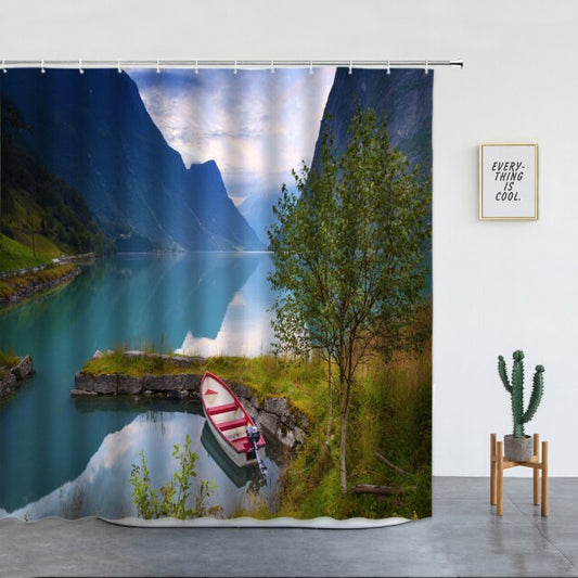 Fishing Boat Lake Garden Shower Curtain - Clover Online