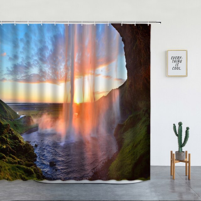 Waterfall Sunset Garden Shower Curtain - Clover Online