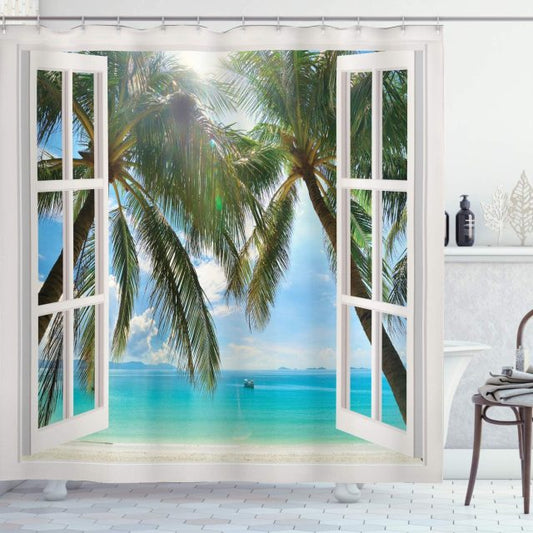 Window To Palm Tree Garden Shower Curtain - Clover Online