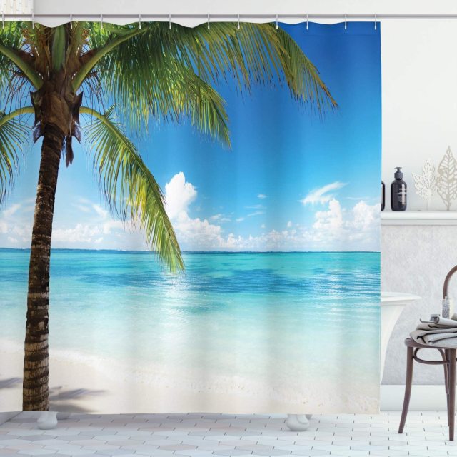 Single Palm Tree Beach Garden Shower Curtain - Clover Online