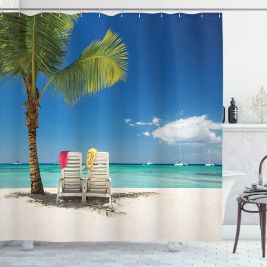 Pair Of Deckchairs Beach Garden Shower Curtain - Clover Online