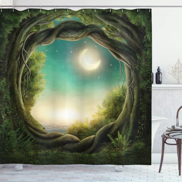 Moon View Tree Cave Garden Shower Curtain - Clover Online