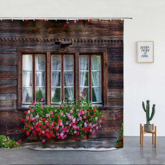 Wooden Building Windows Garden Shower Curtain - Clover Online