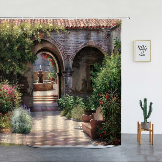 Courtyard Building Archway Garden Shower Curtain - Clover Online