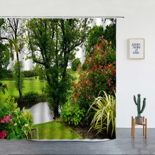 Green Park With Pond Garden Shower Curtain - Clover Online