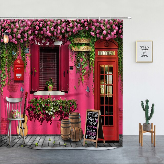 Pink English Café Garden Shower Curtain - Clover Online
