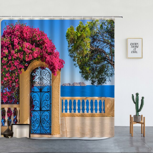 Colourful Seaside Gate Garden Shower Curtain - Clover Online