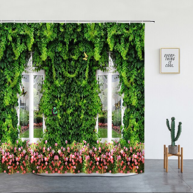 Double Window With Plants Garden Shower Curtain - Clover Online