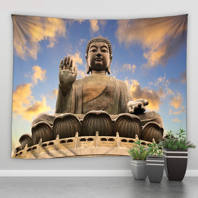 Buddha Statue With Clouds Garden Tapestry - Clover Online