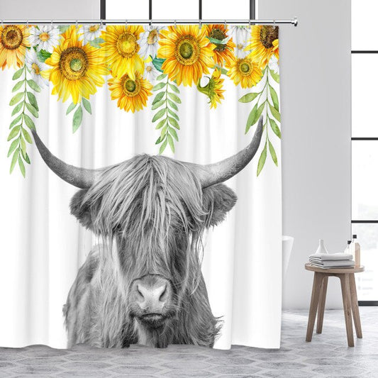 Highland Cow With Sunflowers Garden Shower Curtain - Clover Online