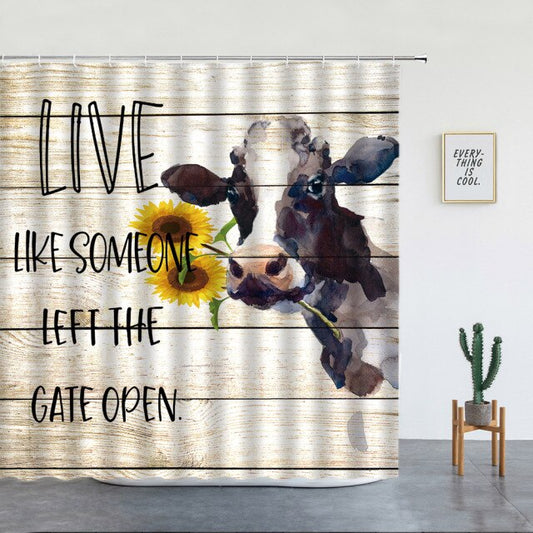 Highland Cow Gate Open Garden Shower Curtain - Clover Online