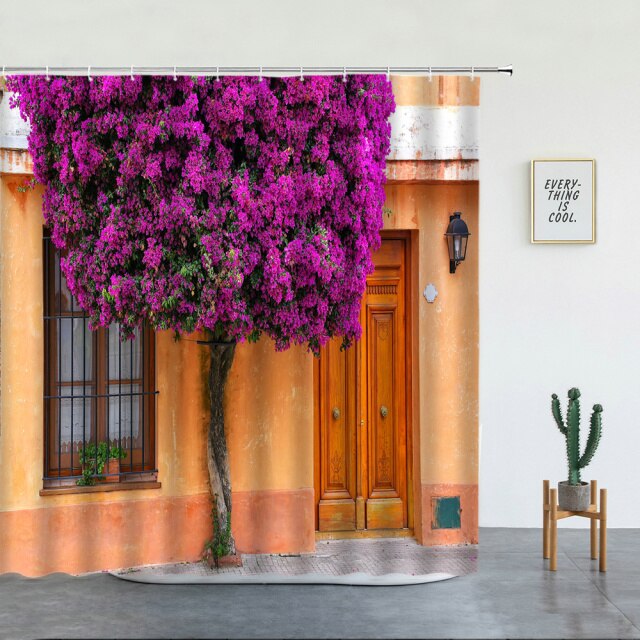 Doorway And Purple Tree Garden Shower Curtain - Clover Online