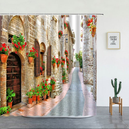 Mediterranean Street Garden Shower Curtain - Clover Online