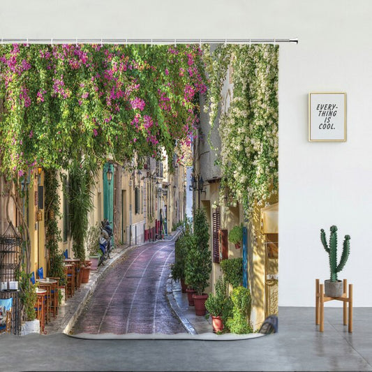 Mediterranean Street With Flowers Garden Shower Curtain - Clover Online