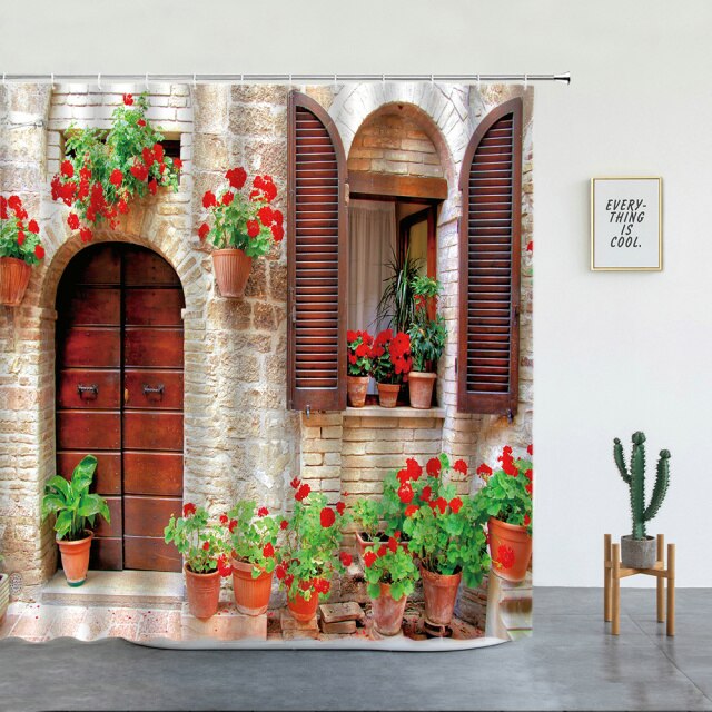 Mediterranean Building With Shutters Garden Shower Curtain - Clover Online