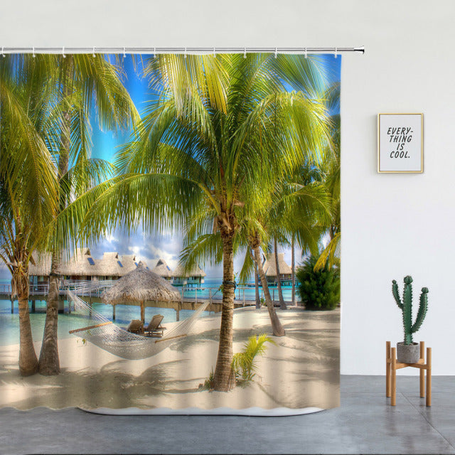 Tropical Island Beach Hammock Garden Shower Curtain - Clover Online