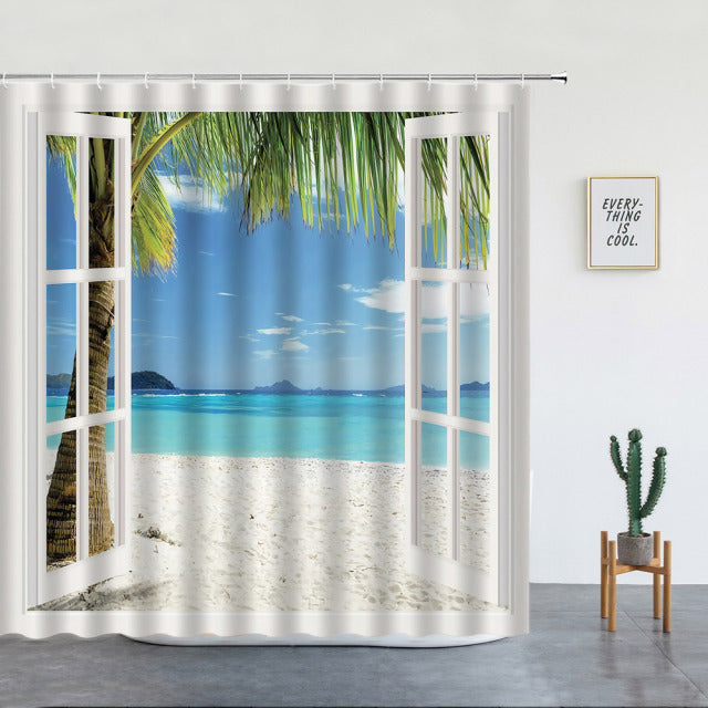 Window To White Sand Beach Garden Shower Curtain - Clover Online