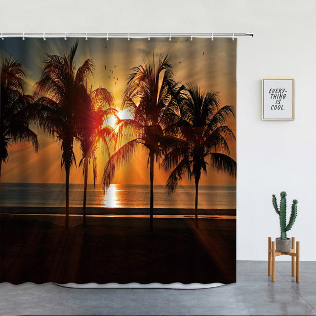 Beach Sunset With Palm Trees Garden Shower Curtain - Clover Online