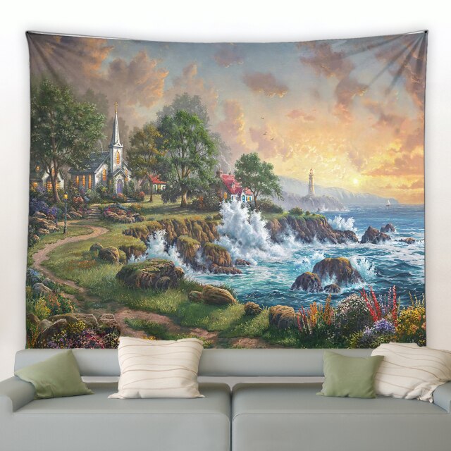 Shoreline Crashing Waves Oil Painting Garden Tapestry - Clover Online