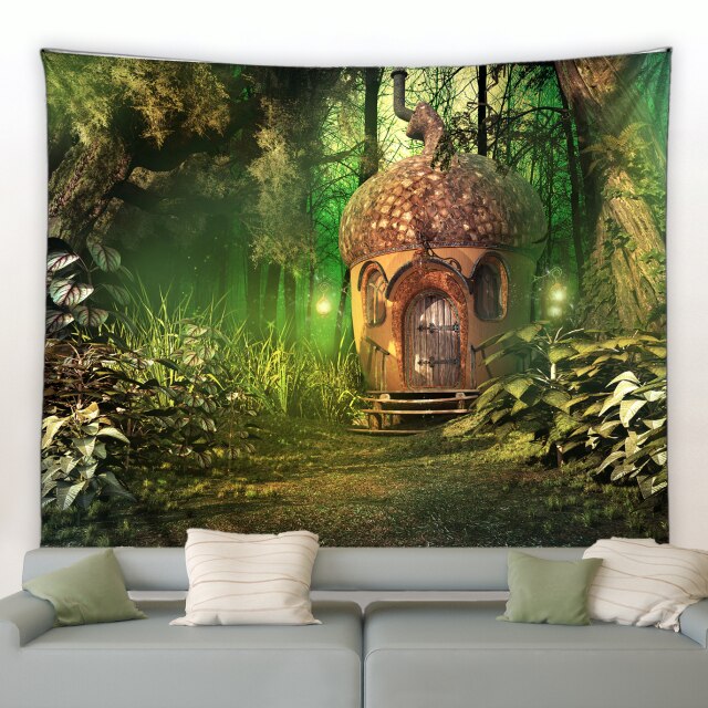 Fantasy Woodland Hut Style Garden Tapestry - Clover Online