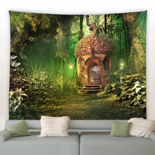 Fantasy Woodland Hut Style Garden Tapestry - Clover Online