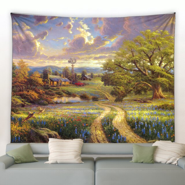 Countryside Field Oil Painting Garden Tapestry - Clover Online