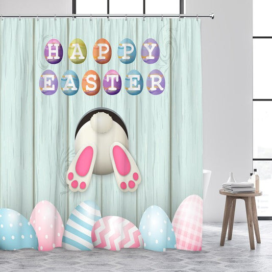Happy Easter Bunny Multicoloured Garden Shower Curtain - Clover Online