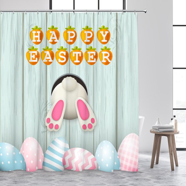 Happy Easter Bunny Blue Background Garden Shower Curtain - Clover Online