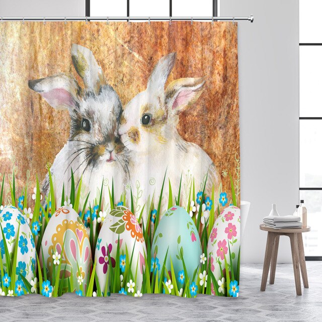Two Rabbits With Easter Eggs Garden Shower Curtain - Clover Online