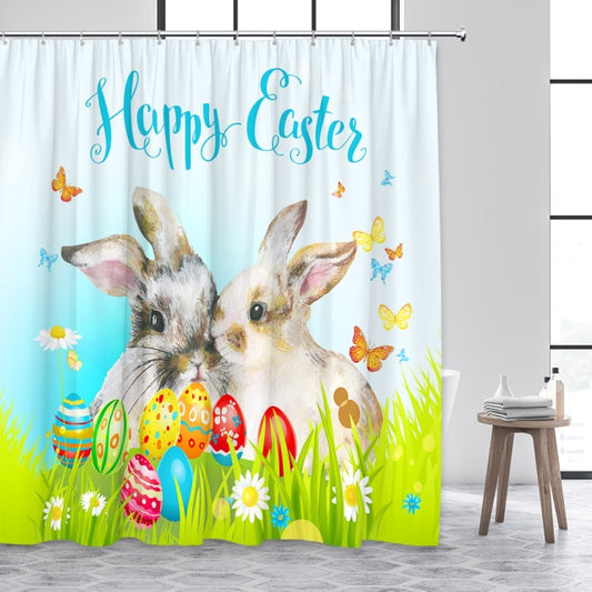 Happy Easter Bunnies Field Garden Shower Curtain - Clover Online