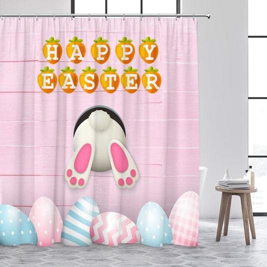 Happy Easter Bunny Pink Background Garden Shower Curtain - Clover Online