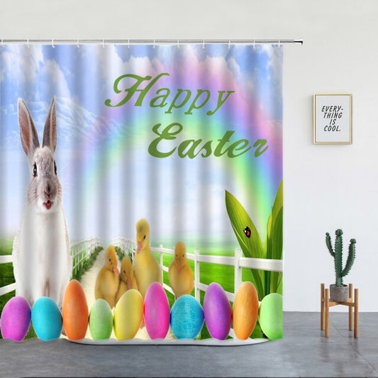 Happy Easter Rainbow Garden Shower Curtain - Clover Online