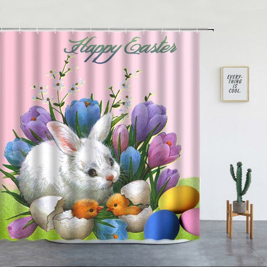 Happy Easter Pink Background Garden Shower Curtain - Clover Online