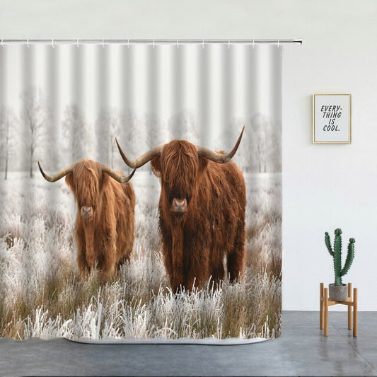 Pair Of Highland Cows In Field Garden Shower Curtain - Clover Online
