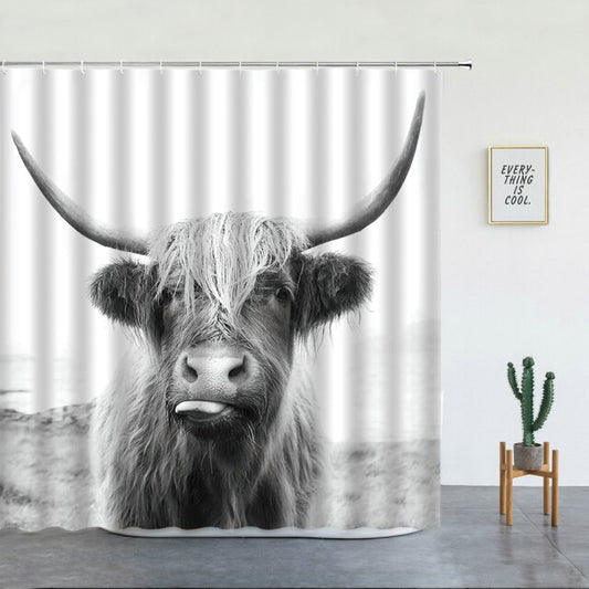 Black And White Highland Cow Garden Shower Curtain - Clover Online