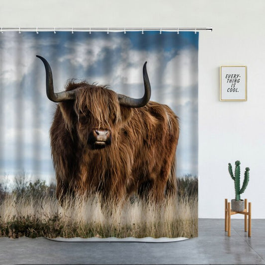 Highland Cow In Field Garden Shower Curtain - Clover Online