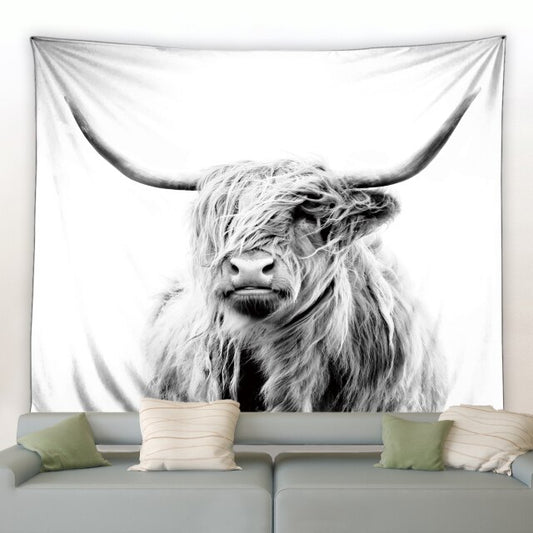 Black And White Highland Cow Garden Tapestry - Clover Online