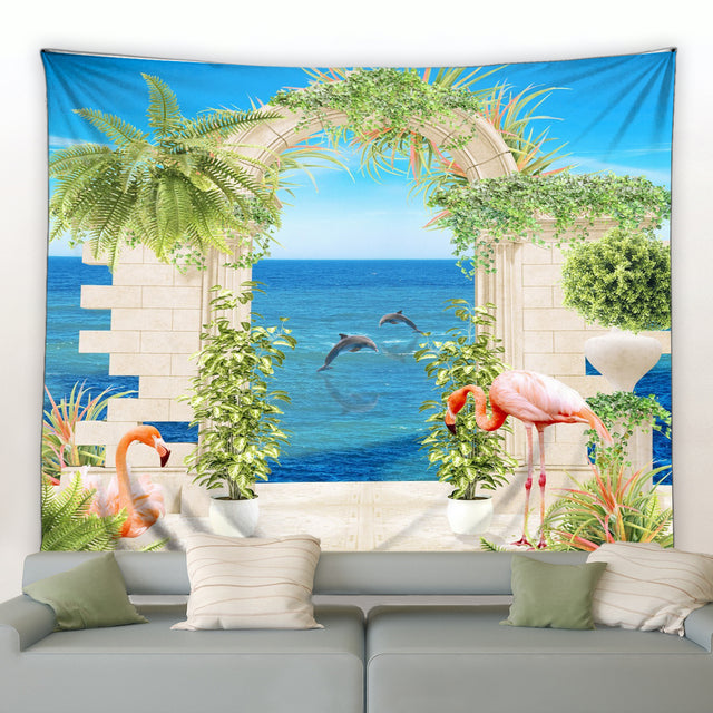 Beach Archway With Dolphins And Flamingos Garden Tapestry - Clover Online