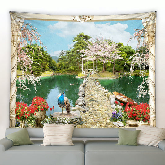 Lake Walkway With Peacock Garden Tapestry - Clover Online