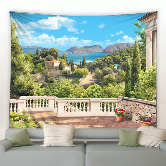 Mediterranean Balcony View Garden Tapestry - Clover Online