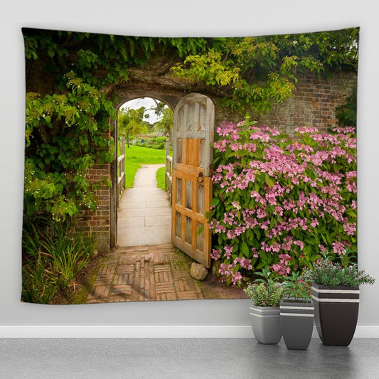 Wooden Cottage Door Garden Tapestry - Clover Online