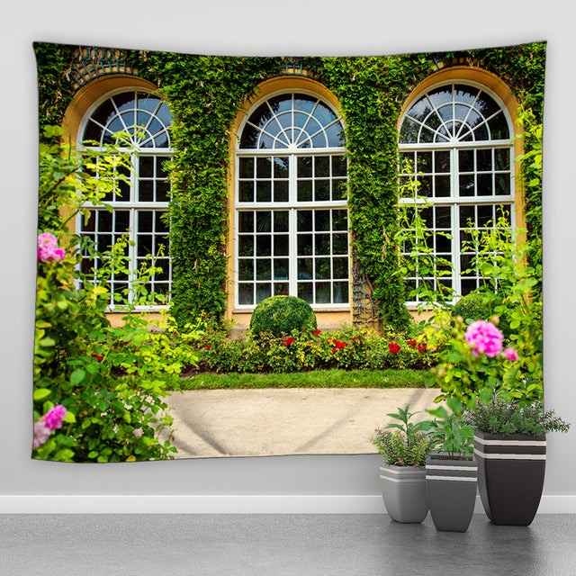 Arched Windows With Plants Garden Tapestry - Clover Online