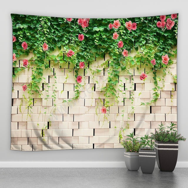 Block Wall With Roses Garden Tapestry - Clover Online