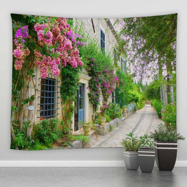Country Lane With Roses Garden Tapestry - Clover Online