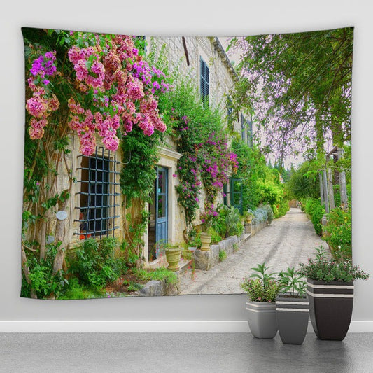 Country Lane With Roses Garden Tapestry - Clover Online