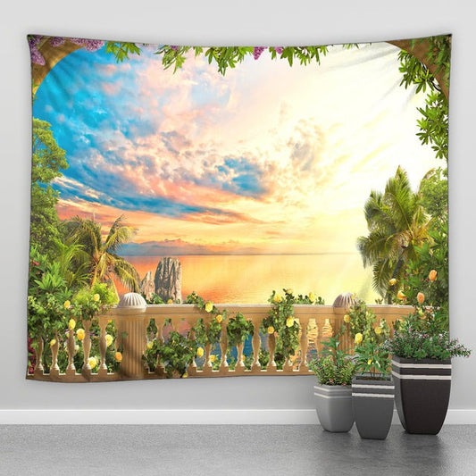 Balcony To Ocean Sunset Garden Tapestry - Clover Online