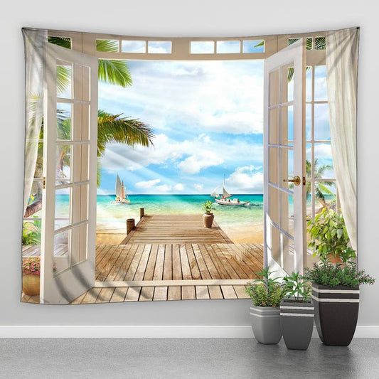 Beachfront Door Garden Tapestry - Clover Online