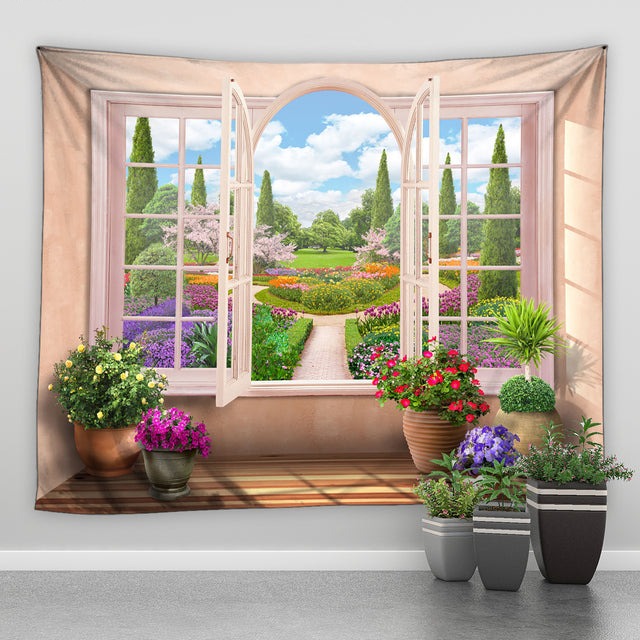 Window To Beautiful Garden Tapestry - Clover Online