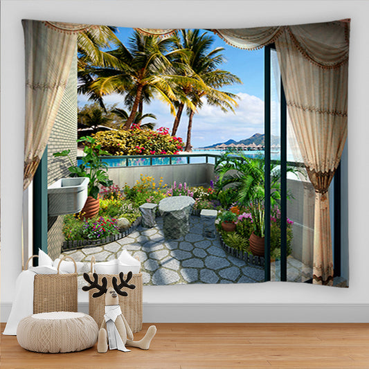 Balcony With Beach View Garden Tapestry - Clover Online