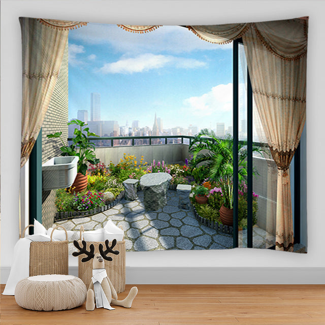 Balcony City View Garden Tapestry - Clover Online